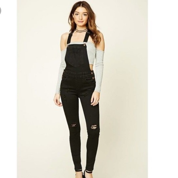 distressed black overalls